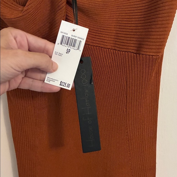 House Of Harlow Burnt Orange Ribbed Knit Asymmetrical 1 Strap Midi Dress Fall - Picture 4 of 8